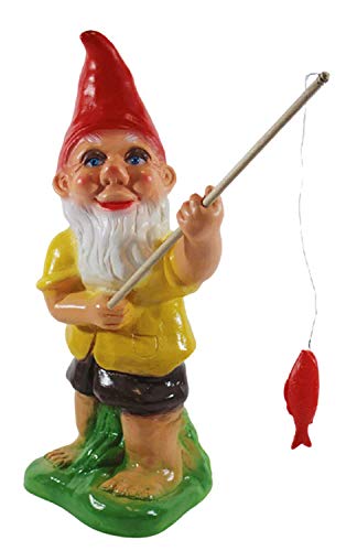 Gartenzwerg Deko Garten Figur Zwerg Angler mit Angel und Fisch stehend aus Kunststoff Höhe 35 cm von RAKSO