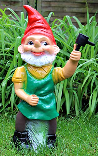 RAKSO Gartenzwerg mit Rasensprenger Figur Zwerg stehend H 70 cm großer Deko Zwerg Gartenfigur Kunststoff von RAKSO