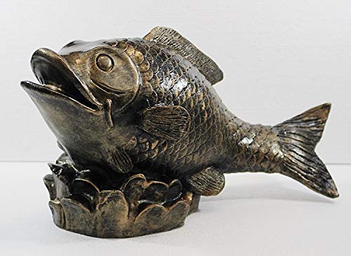 RAKSO Deko Figur Fisch Kanari Gartenfigur H 23 cm Teichfigur Kupfer-Antik aus Kunststoff von RAKSO