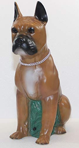 RAKSO Deko Figur Hund Boxer Dekofigur sitzend H 40 cm Hundefigur mit Scherz Bewegungsmelder Wau-wau von RAKSO