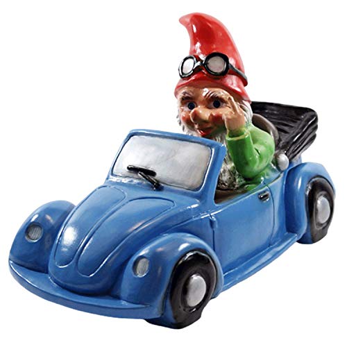 RAKSO Deko Figur Zwerg H 23 cm Gartenzwerg im Auto mit Stinkefinger Gartenfigur aus Kunststoff von RAKSO