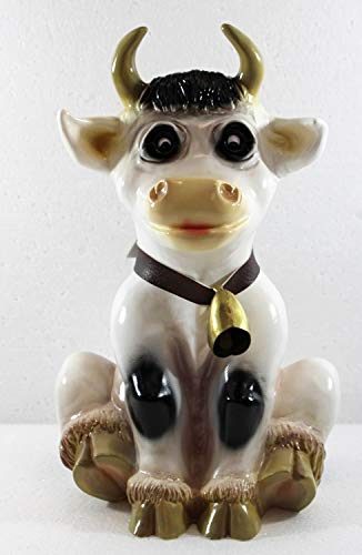 RAKSO Deko Garten Figur Dekofigur Gartenfigur Tierfigur Kuh Resi mit Glocke sitzend aus Kunststoff Höhe 31 cm von RAKSO