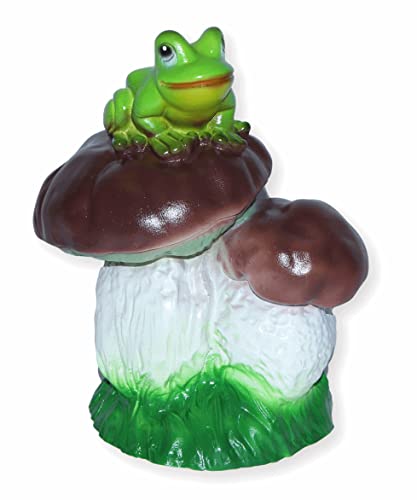 RAKSO Deko Garten Figur Dekofigur Gartenfigur Zwei Steinpilze mit Frosch aus Kunststoff Höhe 19 cm von RAKSO