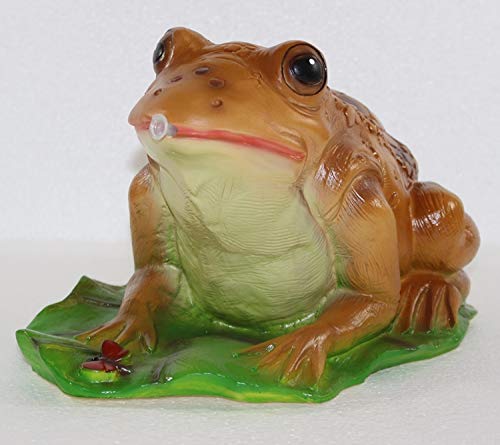 RAKSO Deko Garten Figur Gartenfigur Tierfigur Teichfigur Wasserspeier (ohne Pumpe) Kröte Frosch groß auf Blatt aus Kunststoff Länge 28 cm von RAKSO