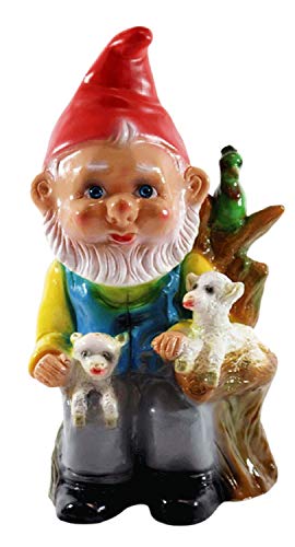 RAKSO Gartenzwerg Garten Zwerg aus Kunststoff mit 2 Lämmern und Papagei Höhe 30 cm von RAKSO