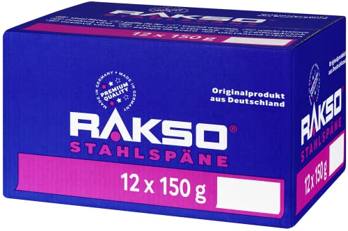 RAKSO Stahlspäne mittel - 1,8 kg, 12 Banderolen à 150g, Entfernung von Beizschlamm, Reinigung von Metall, Stein, ideales Dämm-, Filtermaterial von RAKSO