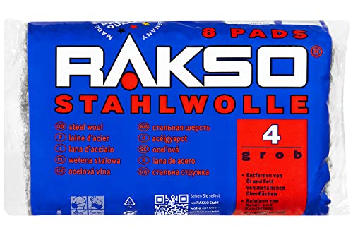 RAKSO Stahlwolle grob 4-8 Pads, entfernt Öl, Fett auf Metall, reinigt Natur, Kunststein, Anschleifen von altem Holz von RAKSO