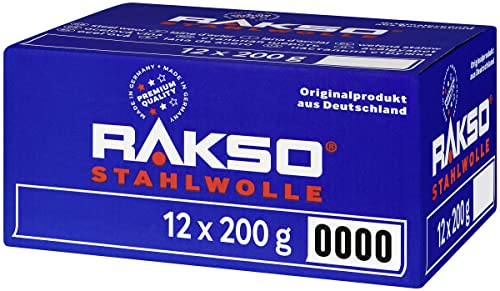 RAKSO Stahlwolle extrafein 0000-2,4 kg, 12 Banderolen à 200g, poliert gewachstes Holz, Kupfer, Messing, mattiert Oberflächen, säubert Glas von RAKSO