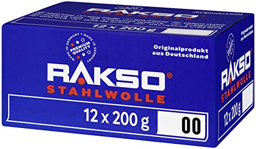 RAKSO Stahlwolle fein 00-2,4 kg, 12 Banderolen à 200g, glättet Hölzer, Reinigung Kunststoffjalousien, Gartenmöbel, aufpolieren Aluminium von RAKSO