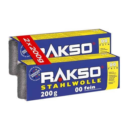 RAKSO Stahlwolle fein 00-400 g, 2 Banderolen à 200g, glättet Hölzer, Reinigung Kunststoffjalousien, Gartenmöbel, aufpolieren Aluminium von RAKSO