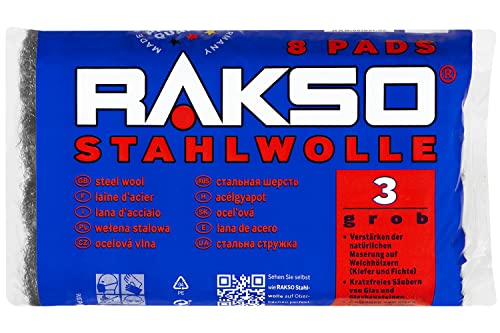 RAKSO Stahlwolle grob 3-8 Pads, verstärkt natürliche Maserung von Holz, säubert Glas, aufrauen von altem Lack, Farbe von RAKSO