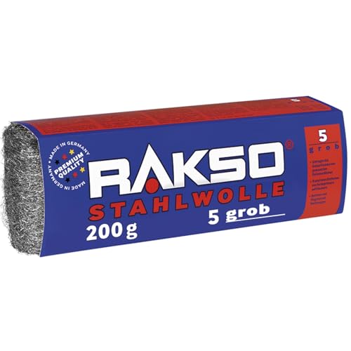 RAKSO Stahlwolle grob 5-1 kg, 5 Banderolen à 200g, abtragen Beizschlamm v. Holz, entfernt Farbspritzer auf Glas, Flugrost auf Werkzeugen RAKSO Stahlwolle grob 5-1 kg, 5 Banderolen à 200g, abtragen Beizschlamm v. Holz, entfernt Farbspritzer auf Glas, Flugrost auf Werkzeugen von RAKSO