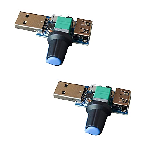 RAKSTORE 2 x USB-Lüfter, stufenloser Geschwindigkeitsregler, verstellbarer Potentiometer mit männlicher Buchse, USB-Typ-A-Adapter von RAKSTORE