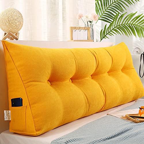 Raktov Dreieckiges Kopfteilkissen mit abnehmbarem Bezug, Polster mit Holzrücken, dreieckiges Lesekissen, einfarbiges Keil-Kopfteilkissen für Bett, Sofa, Schlafzimmer, 100 x 50 x 20 cm, Gelb von RAKTOV