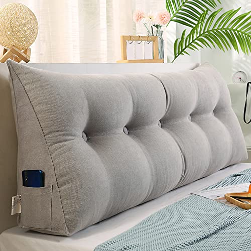 Raktov Dreieckiges Kopfteilkissen mit abnehmbarem Bezug, Polster mit Holzrücken, dreieckiges Lesekissen, einfarbiges Keil-Kopfteilkissen für Bett, Sofa, Schlafzimmer, 100 x 50 x 20 cm, Grau von RAKTOV