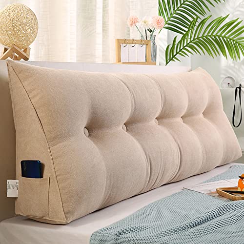 Raktov Dreieckiges Kopfteilkissen mit abnehmbarem Bezug, Polster mit Holzrücken, dreieckiges Lesekissen, einfarbiges Keil-Kopfteilkissen für Bett, Sofa, Schlafzimmer, 120 x 50 x 20 cm, Beige von RAKTOV