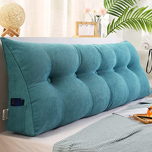 Raktov Dreieckiges Kopfteilkissen mit abnehmbarem Bezug, Polster mit Holzrücken, dreieckiges Lesekissen, einfarbiges Keil-Kopfteilkissen für Bett, Sofa, Schlafzimmer, 120 x 50 x 20 cm, Blau von RAKTOV