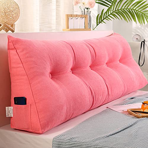 Raktov Dreieckiges Kopfteilkissen mit abnehmbarem Bezug, Polster mit Holzrücken, dreieckiges Lesekissen, einfarbiges Keil-Kopfteilkissen für Bett, Sofa, Schlafzimmer, 150 x 50 x 20 cm, Rosa von RAKTOV