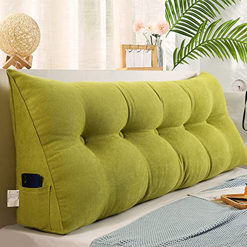 Raktov Dreieckiges Kopfteilkissen mit abnehmbarem Bezug, Polster mit Holzrücken, dreieckiges Lesekissen, einfarbiges Keil-Kopfteilkissen für Bett, Sofa, Schlafzimmer, 200 x 50 x 20 cm, Grün von RAKTOV