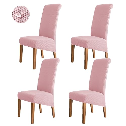 RAKTOV Stuhlhussen XL Größe 4 Stück, Stuhlhussen mit hoher Rückenlehne, Stuhlhussen für Esszimmer, Hotel, abnehmbar, waschbar, Stuhlhussen für Esszimmerstühle, Schonbezüge, Rosa von RAKTOV