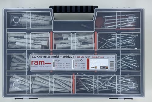 Koffer mit 120 Dübeln + 120 TORX-Schrauben + TORX-Bit von RAM CHEVILLES ET FIXATIONS