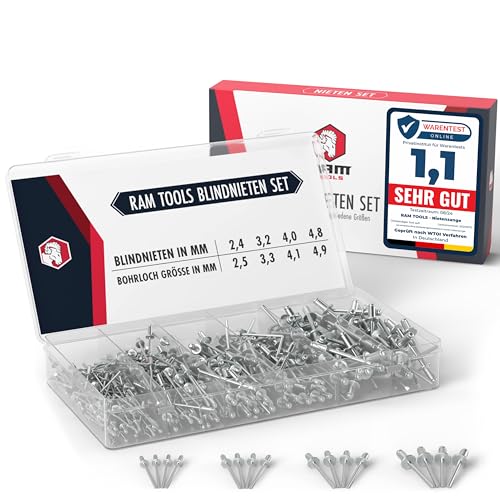 RAM TOOLS® Blindnieten Set | 400 tlg Nieten Set | UNIVERSELL passend für Nietzange | Profi Poppnieten Set | Popnieten 4 Größen für Poppnietzange von RAM TOOLS