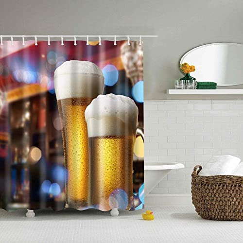 Duschvorhang 120x200 Bier, Duschvorhänge Antischimmel 3D Romantisches Thema, Shower Curtains Wasserdicht Waschbar, Duschrollo für Badewanne Dusche Badezimmer, mit 8 Ringe von RAMOTE