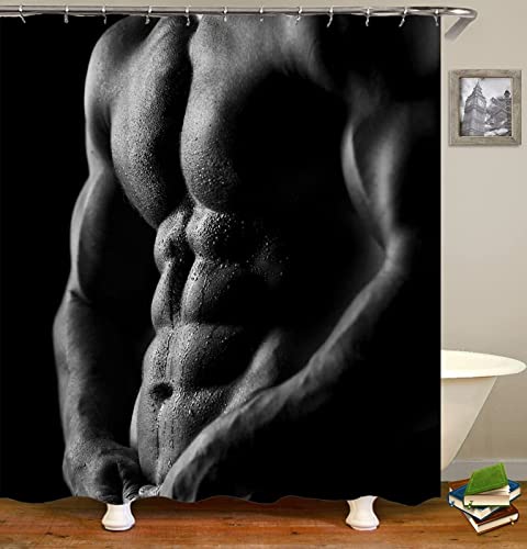 Duschvorhang 120x200 Sexy Mann, Duschvorhänge Antischimmel 3D Schwarz, Shower Curtains Wasserdicht Waschbar, Duschrollo für Badewanne Dusche Badezimmer, mit 8 Ringe von RAMOTE