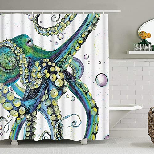 Duschvorhang 180x180 Krake, Duschvorhänge Antischimmel 3D Krake, Shower Curtains Wasserdicht Waschbar, Duschrollo für Badewanne Dusche Badezimmer, mit 12 Ringe von RAMOTE