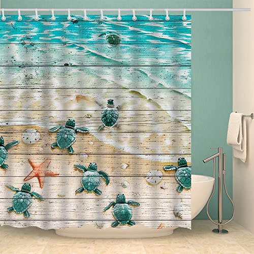 Duschvorhang 180x180 Schildkröte, Duschvorhänge Antischimmel 3D Strand, Shower Curtains Wasserdicht Waschbar, Duschrollo für Badewanne Dusche Badezimmer, mit 12 Ringe von RAMOTE