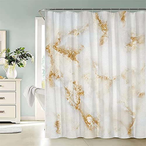 Duschvorhang 180x200 Goldener Marmor, Duschvorhänge Antischimmel 3D Marmor, Shower Curtains Wasserdicht Waschbar, Duschrollo für Badewanne Dusche Badezimmer, mit 12 Ringe von RAMOTE