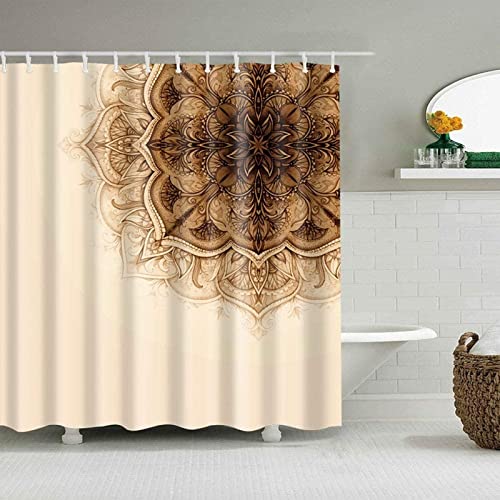 Duschvorhang 200x200 Mandala, Duschvorhänge Antischimmel 3D Beiges Muster, Shower Curtains Wasserdicht Waschbar, Duschrollo für Badewanne Dusche Badezimmer, mit 12 Ringe von RAMOTE