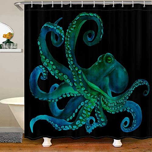 Duschvorhang 240x200 Grüner Oktopus, Duschvorhänge Antischimmel 3D Krake, Shower Curtains Wasserdicht Waschbar, Duschrollo für Badewanne Dusche Badezimmer, mit 12 Ringe von RAMOTE