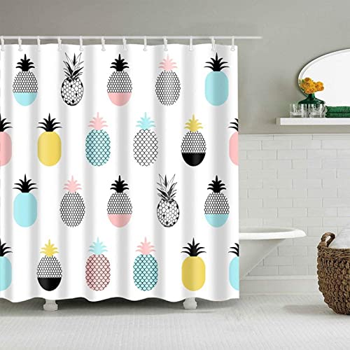 Duschvorhang 240x200 Personalisierte Ananas, Duschvorhänge Antischimmel 3D Kreativität, Shower Curtains Wasserdicht Waschbar, Duschrollo für Badewanne Dusche Badezimmer, mit 12 Ringe von RAMOTE