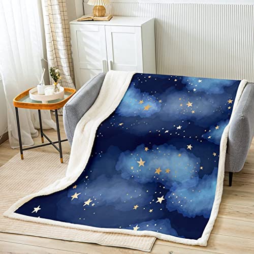 Kuscheldecke 120x150 cm 3D Stern, Wolldecke Blauer Sternenhimmel Flauschige Fleecedecke, Warme Sherpa Decke Wohndecke Sofadecke, für Tagesdecke Blanket Couchdecke von RAMOTE