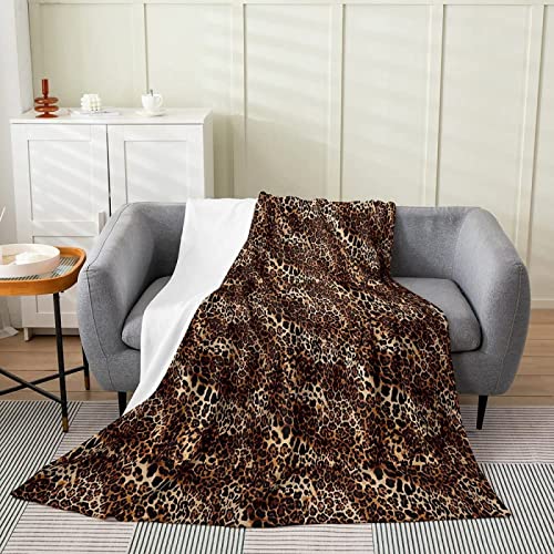 Kuscheldecke 130x150 Brauner Leopard, 3D Gedruckte Flanell Fleecedecke Leopardenmuster Weiche und Warme Wohndecke, Decke als Sofadecke, Tagesdecke Wolldecke für Kinder Erwachsene von RAMOTE