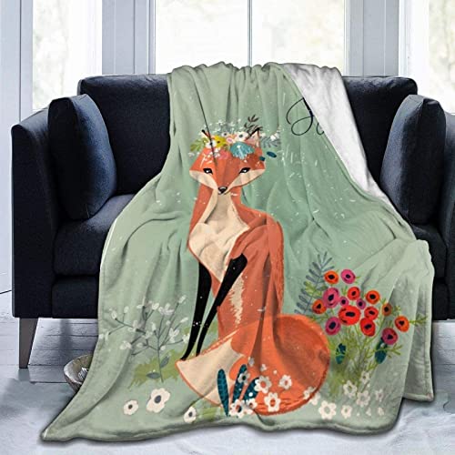 Kuscheldecke 180x200 Fuchs, 3D Gedruckte Flanell Fleecedecke Blumen Weiche und Warme Wohndecke, Decke als Sofadecke, Tagesdecke Wolldecke für Kinder Erwachsene von RAMOTE