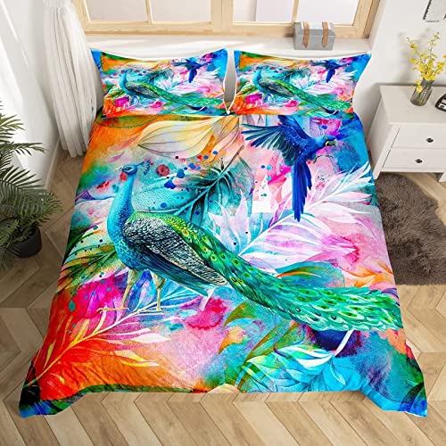 RAMOTE Bettwäsche 155x220 Pfau, Weiche Microfaser 3D Bettbezug Papagei, Bettbezüge Pfau und 2 Kissenbezug 80x80 cm von RAMOTE