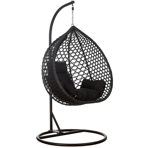 Luxus Hängesessel Style XXL Rattan Korb Gestell Schwarz mit Relaxkissen Schwarz von RAMROXX