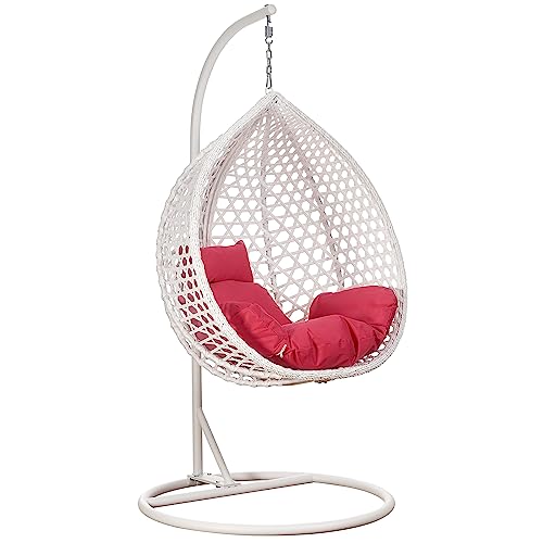Luxus Hängesessel Style XXL Rattan Korb und Gestell Weiss mit Relaxkissen Pink von RAMROXX
