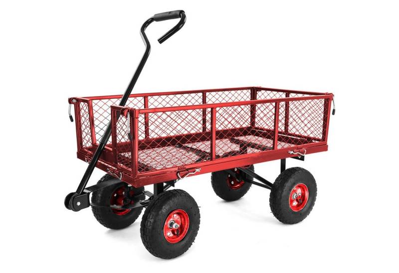 RAMROXX Bollerwagen Transport Gitterwagen Handwagen Seitenteile klappbar bis 300kg Rot von RAMROXX