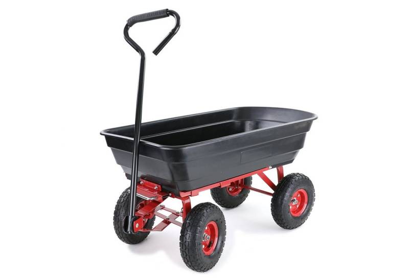 RAMROXX Bollerwagen Transportwagen Gartenwagen Schubkarre Kippfunktion 250 kg Schwarz Rot von RAMROXX