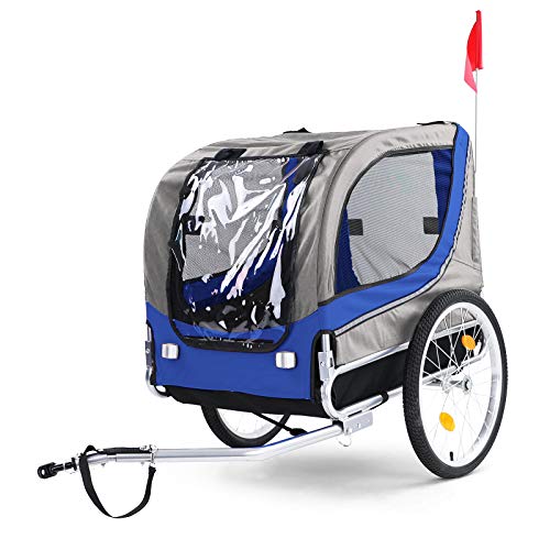 RAMROXX Fahrradanhänger Hundeanhänger klappbar für Haustiere Blau Grau bis 40Kg von RAMROXX