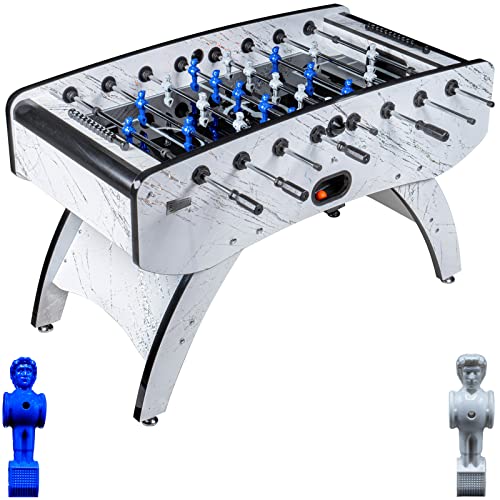 RAMROXX Fußball Tischkicker Premium Weiß Glasspielfeld Figuren Blau Weiss 80kg von RAMROXX