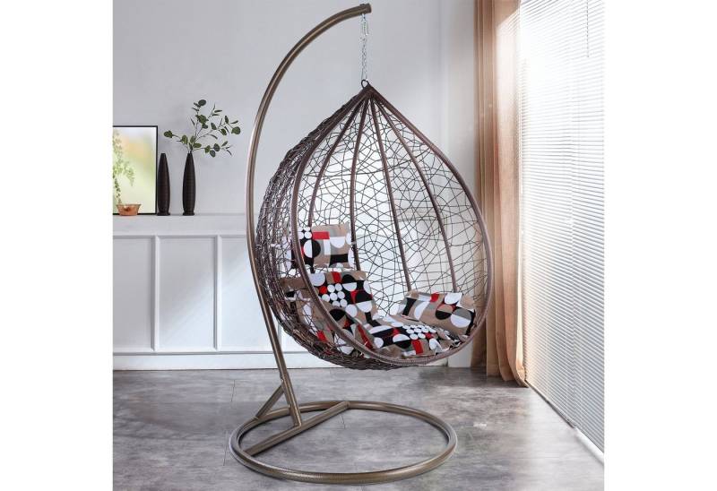 RAMROXX Hängesessel Hängesessel Miami XXL Polyrattan Korb Gestell braun Kissen Modern von RAMROXX
