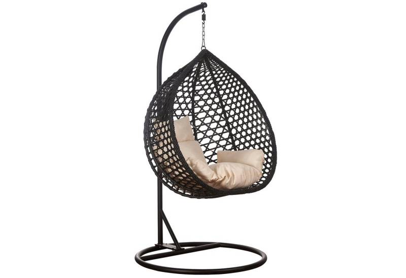RAMROXX Hängesessel Hängesessel Style XXL Rattan Korb Schwarz mit Relaxkissen Beige von RAMROXX