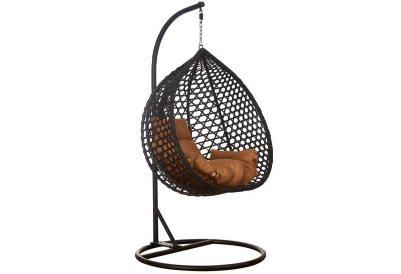 RAMROXX Hängesessel Hängesessel Style XXL Rattan Korb Schwarz mit Relaxkissen Braun von RAMROXX