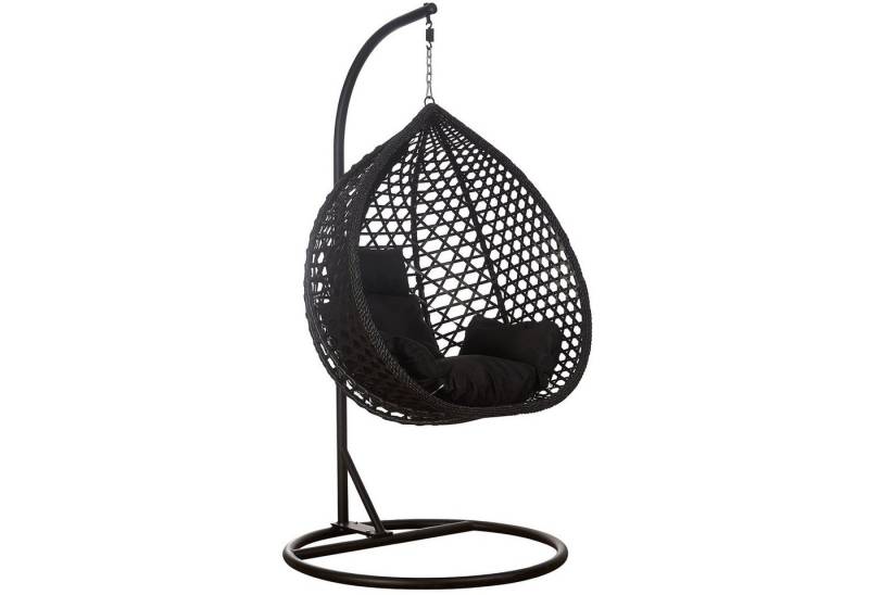RAMROXX Hängesessel Luxus Style XXL Rattan Korb Gestell Schwarz mit Relaxkissen Schwarz von RAMROXX