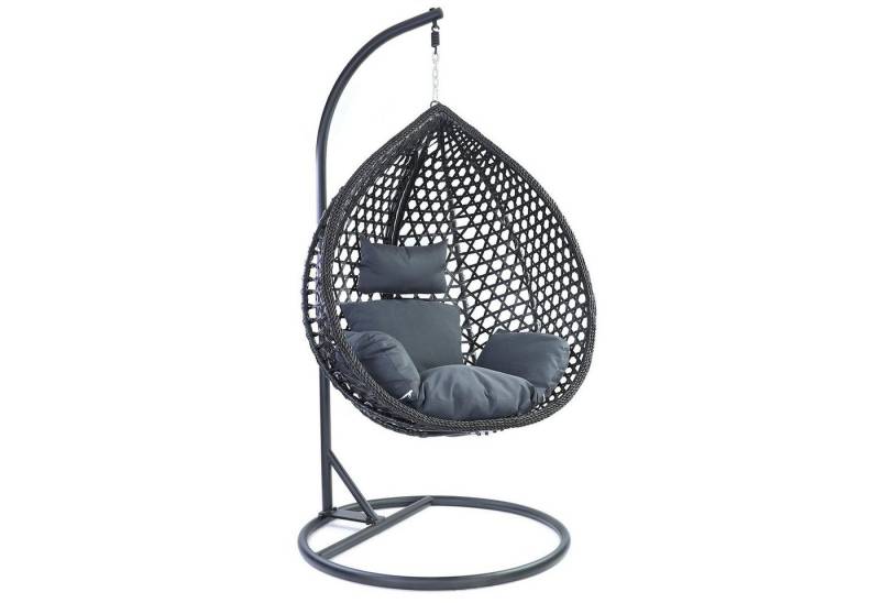 RAMROXX Hängesessel Luxus Hängesessel Style XXL Korb Gestell Schwarz mit Kissen Grau von RAMROXX