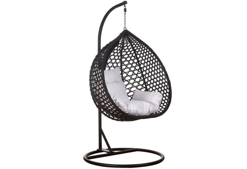 RAMROXX Hängesessel Luxus Hängesessel Style XXL Rattan Korb Schwarz mit Relaxkissen Weiss von RAMROXX
